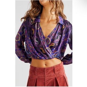 Free People Lana Printed Surplice Wrap Crop Top